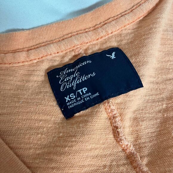 Vintage Y2K Orange Pink Graphic Tee Deep V-Neck American Eagle Outfitters XS - Picture 6 of 7